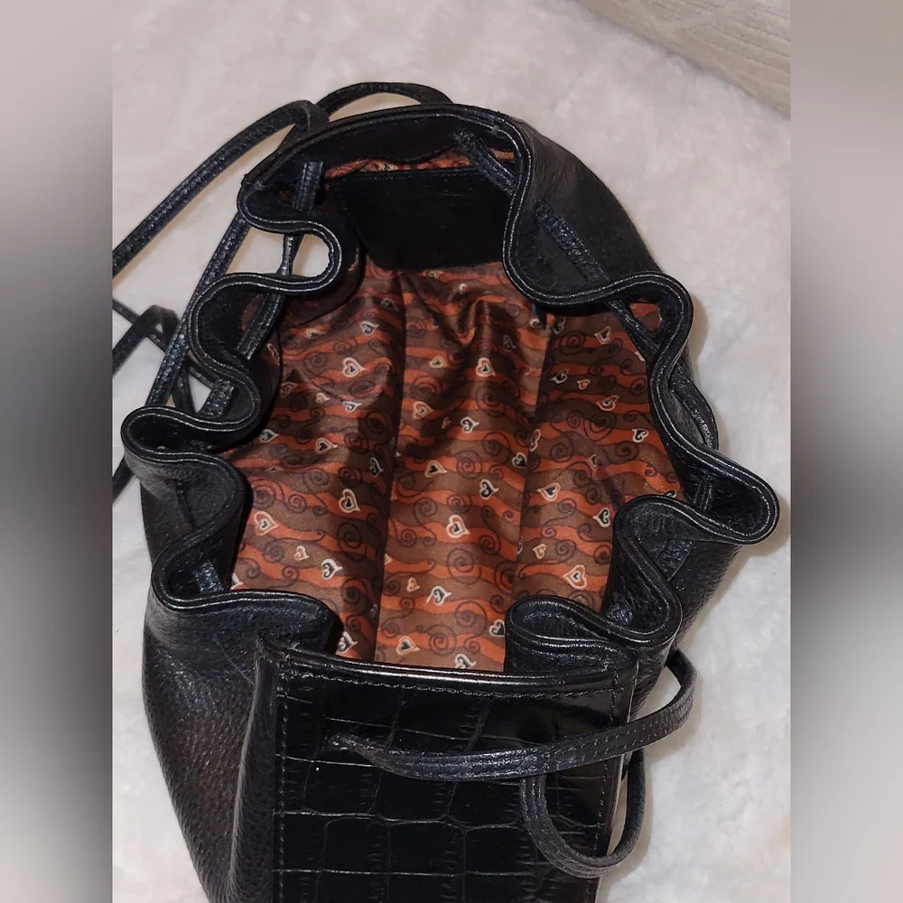 Brighton Handbag Black Leather Drawstring Bucket Bag Double Handle